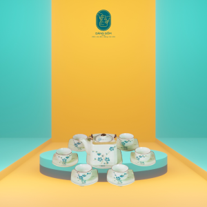 Bộ Ấm Chén Vuông Quai Đồng